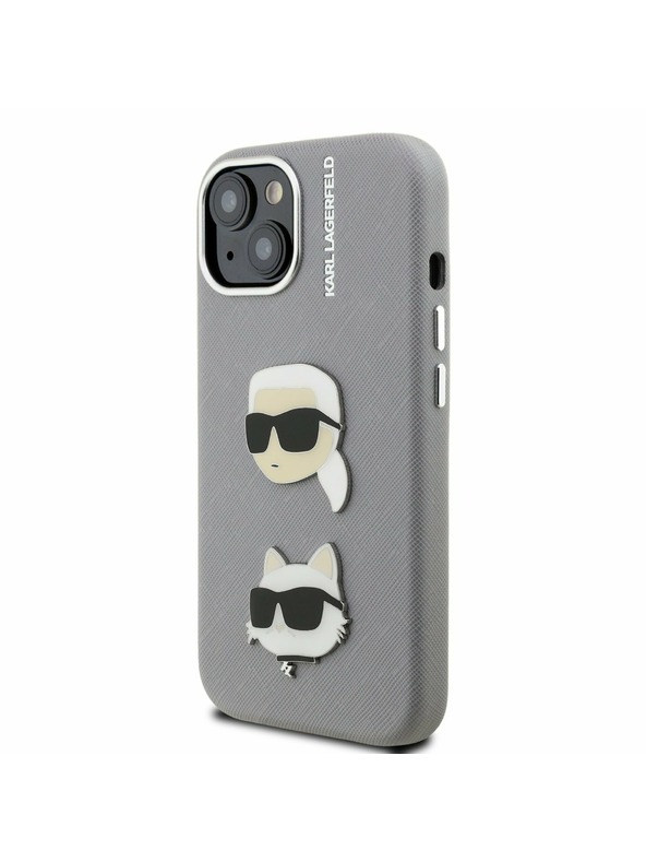 Karl Lagerfeld Karl Lagerfeld Grained PU K&CH Heads Zadnji Ovitek za iPhone 15 Grey