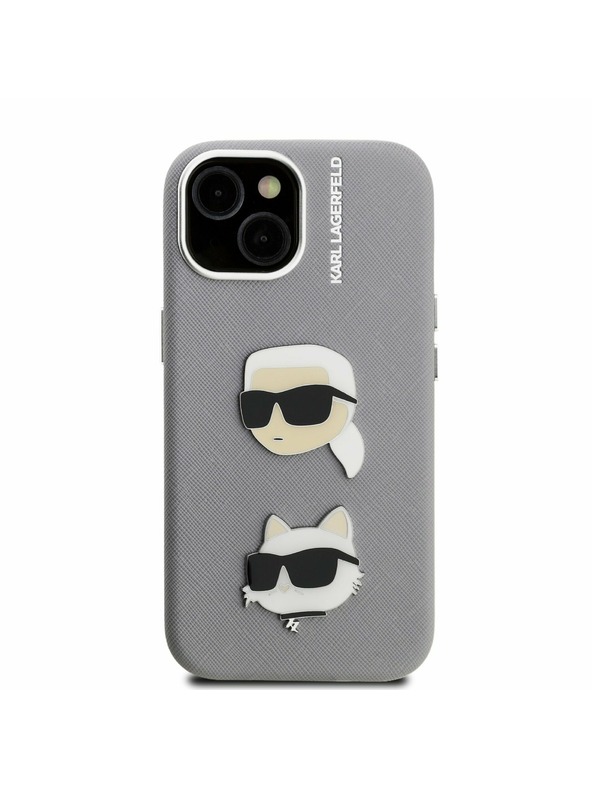 Karl Lagerfeld Karl Lagerfeld Grained PU K&CH Heads Zadnji Ovitek za iPhone 15 Grey