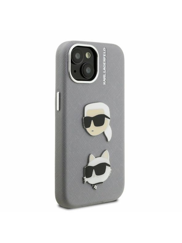 Karl Lagerfeld Karl Lagerfeld Grained PU K&CH Heads Zadnji Ovitek za iPhone 15 Grey