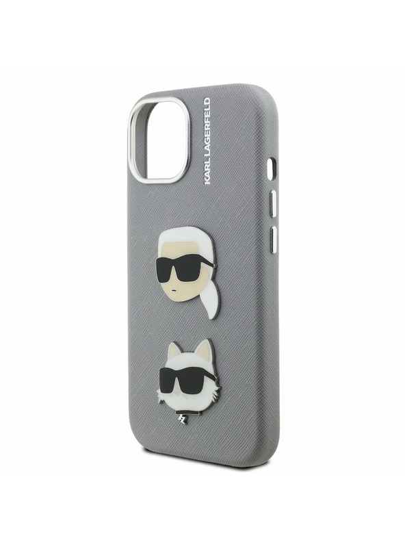 Karl Lagerfeld Karl Lagerfeld Grained PU K&CH Heads Zadnji Ovitek za iPhone 15 Grey