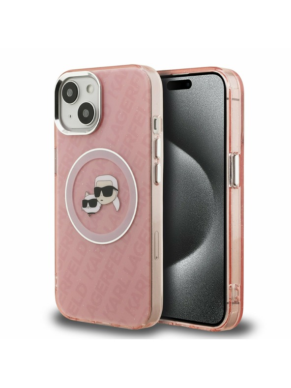 Karl Lagerfeld Karl Lagerfeld IML K&CH Heads Repeated Logo MagSafe Zadnji Ovitek za iPhone 15 Pink