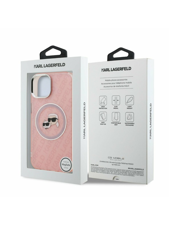 Karl Lagerfeld Karl Lagerfeld IML K&CH Heads Repeated Logo MagSafe Zadnji Ovitek za iPhone 15 Pink