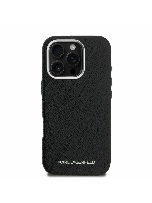 Karl Lagerfeld Karl Lagerfeld Grained PU Repeated Logo MagSafe Zadnji Ovitek za iPhone 16 Pro Max Black