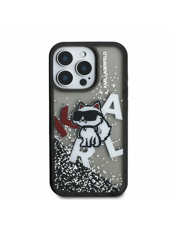 Karl Lagerfeld Karl Lagerfeld Liquid Glitter Scattered Choupette Zadnji Ovitek za iPhone 16 Pro Black