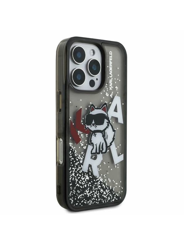 Karl Lagerfeld Karl Lagerfeld Liquid Glitter Scattered Choupette Zadnji Ovitek za iPhone 16 Pro Black