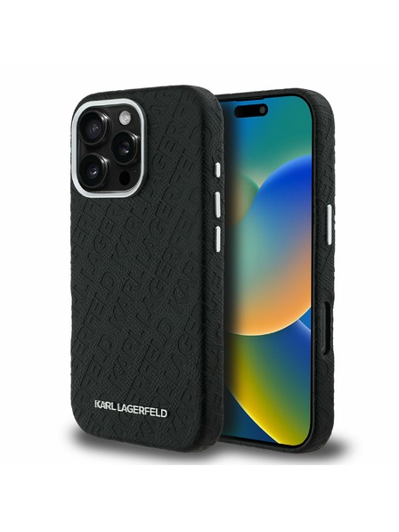 Karl Lagerfeld Karl Lagerfeld Grained PU Repeated Logo MagSafe Zadnji Ovitek za iPhone 16 Pro Black