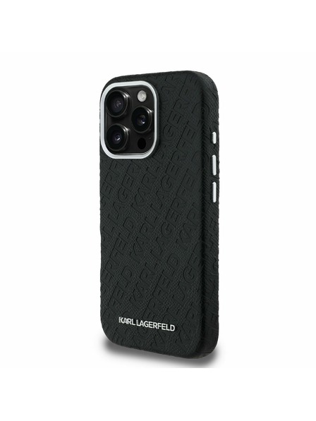 Karl Lagerfeld Karl Lagerfeld Grained PU Repeated Logo MagSafe Zadnji Ovitek za iPhone 16 Pro Black