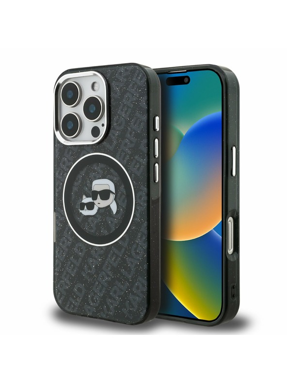 Karl Lagerfeld Karl Lagerfeld IML K&CH Heads Repeated Logo MagSafe Zadnji Ovitek za iPhone 16 Pro Max Black