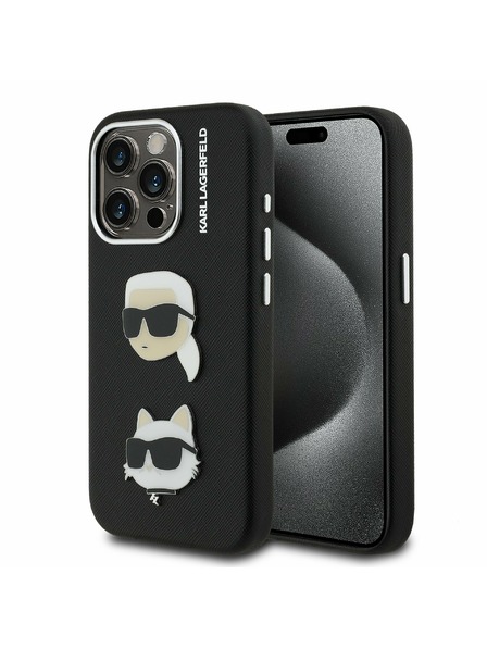Karl Lagerfeld Karl Lagerfeld Grained PU K&CH Heads Zadnji Ovitek za iPhone 15 Pro Black