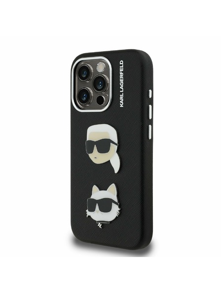 Karl Lagerfeld Karl Lagerfeld Grained PU K&CH Heads Zadnji Ovitek za iPhone 15 Pro Black