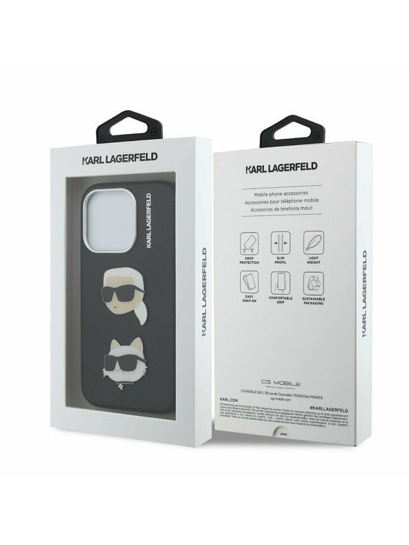 Karl Lagerfeld Karl Lagerfeld Grained PU K&CH Heads Zadnji Ovitek za iPhone 15 Pro Black