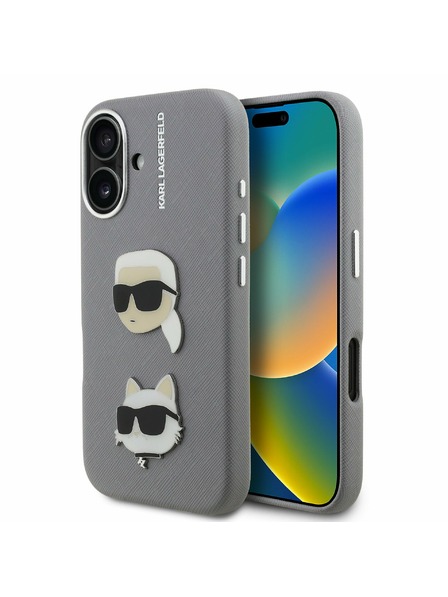 Karl Lagerfeld Karl Lagerfeld Grained PU K&CH Heads Zadnji Ovitek za iPhone 16 Grey
