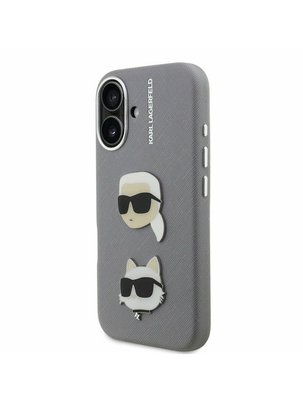 Karl Lagerfeld Karl Lagerfeld Grained PU K&CH Heads Zadnji Ovitek za iPhone 16 Grey