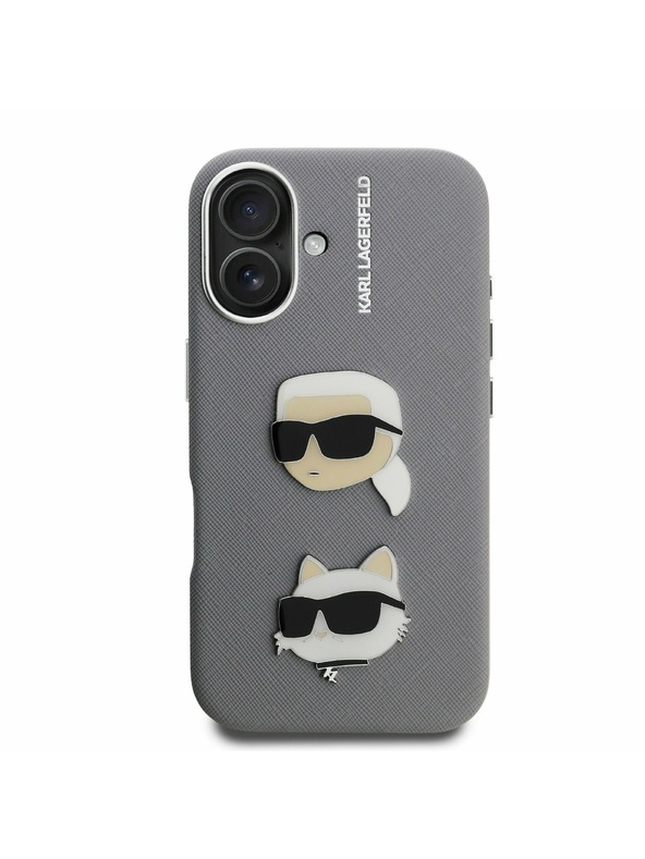 Karl Lagerfeld Karl Lagerfeld Grained PU K&CH Heads Zadnji Ovitek za iPhone 16 Grey