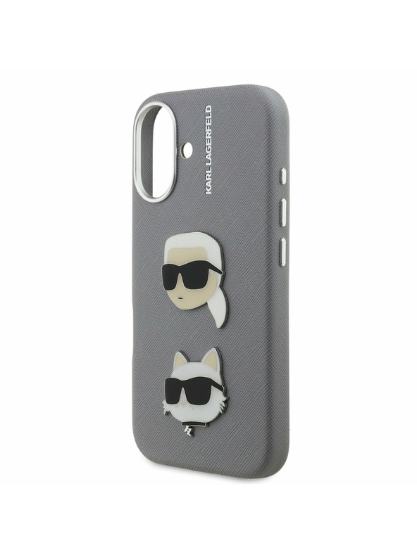 Karl Lagerfeld Karl Lagerfeld Grained PU K&CH Heads Zadnji Ovitek za iPhone 16 Grey