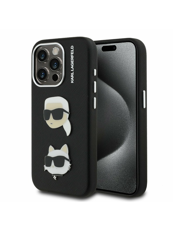 Karl Lagerfeld Karl Lagerfeld Grained PU K&CH Heads Zadnji Ovitek za iPhone 15 Pro Max Black