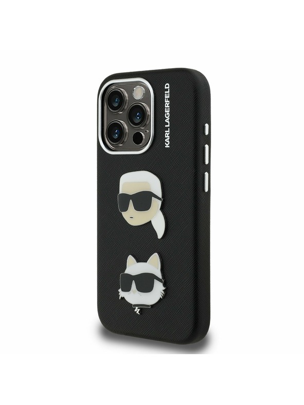 Karl Lagerfeld Karl Lagerfeld Grained PU K&CH Heads Zadnji Ovitek za iPhone 15 Pro Max Black