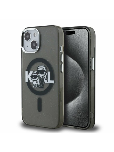 Karl Lagerfeld Karl Lagerfeld IML Glitter Karl and Choupette Sketch MagSafe Zadnji Ovitek za iPhone 15 Black