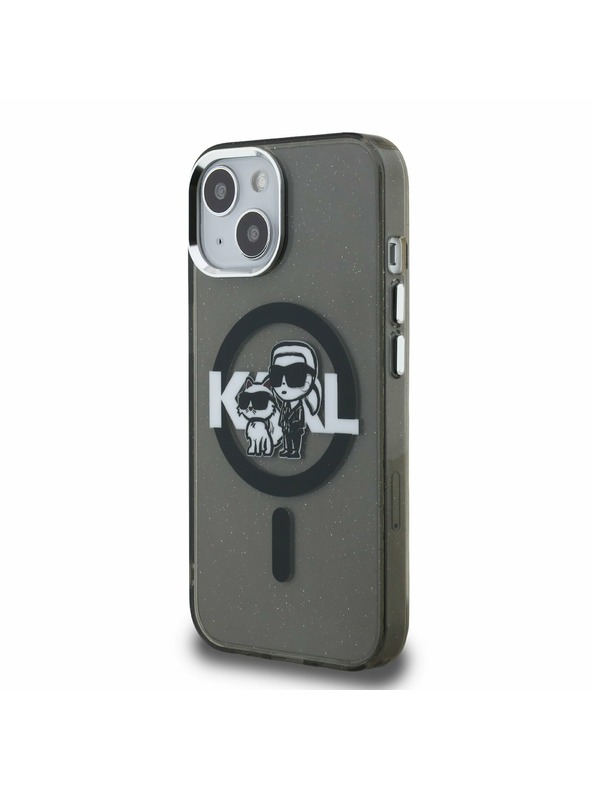 Karl Lagerfeld Karl Lagerfeld IML Glitter Karl and Choupette Sketch MagSafe Zadnji Ovitek za iPhone 15 Black