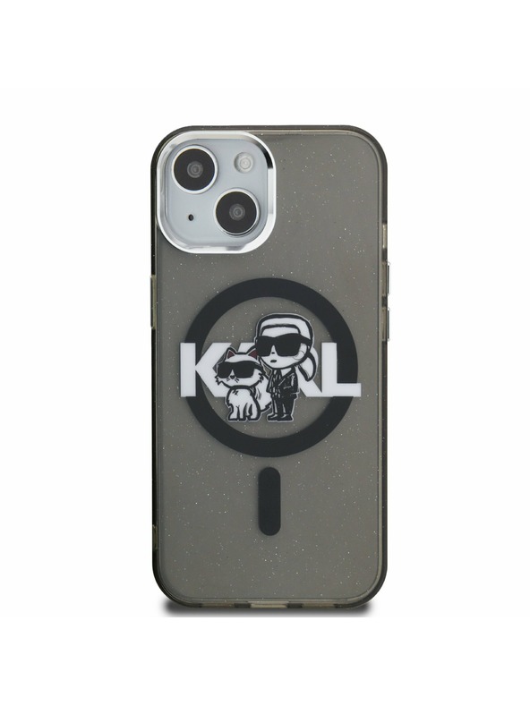 Karl Lagerfeld Karl Lagerfeld IML Glitter Karl and Choupette Sketch MagSafe Zadnji Ovitek za iPhone 15 Black