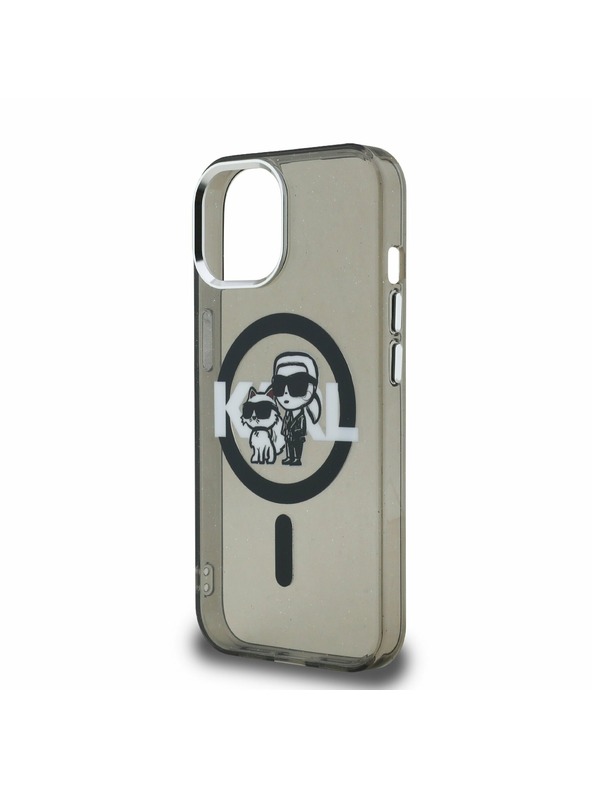 Karl Lagerfeld Karl Lagerfeld IML Glitter Karl and Choupette Sketch MagSafe Zadnji Ovitek za iPhone 15 Black