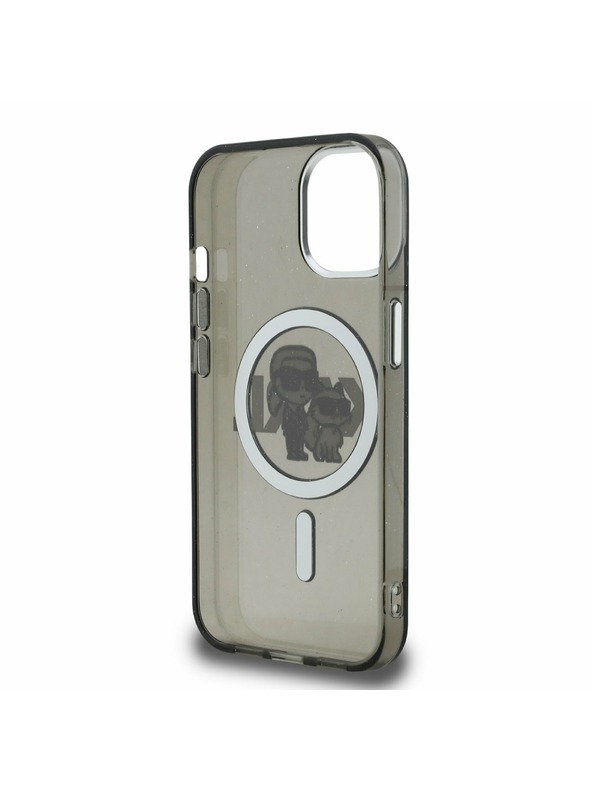 Karl Lagerfeld Karl Lagerfeld IML Glitter Karl and Choupette Sketch MagSafe Zadnji Ovitek za iPhone 15 Black
