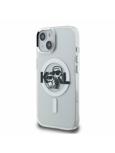 Karl Lagerfeld Karl Lagerfeld IML Bleščice Karl in Choupette Skica MagSafe Zadnji Pokrov za iPhone 15 Prozoren