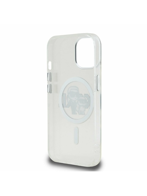 Karl Lagerfeld Karl Lagerfeld IML Bleščice Karl in Choupette Skica MagSafe Zadnji Pokrov za iPhone 15 Prozoren