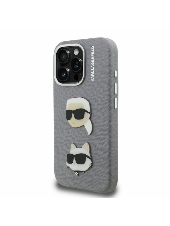 Karl Lagerfeld Karl Lagerfeld Grained PU K&CH Glave Zadnji Pokrov za iPhone 16 Pro Max Siv