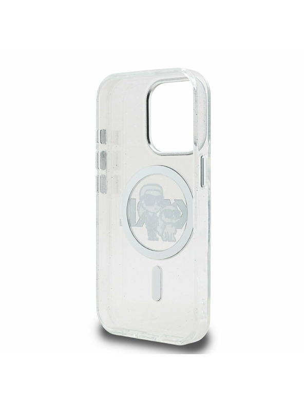 Karl Lagerfeld Karl Lagerfeld IML Bleščice Karl in Choupette Skica MagSafe Zadnji Pokrov za iPhone 15 Pro Prozoren