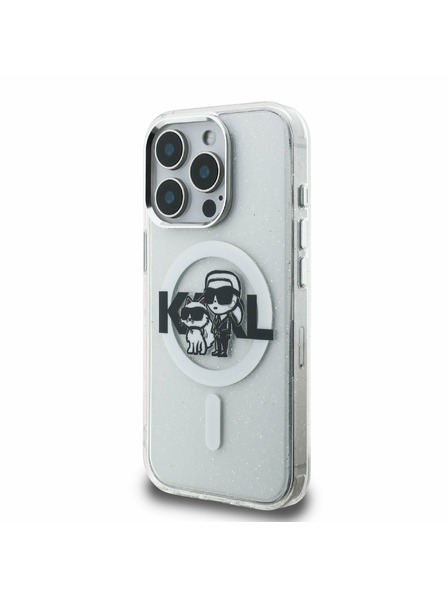 Karl Lagerfeld Karl Lagerfeld IML Bleščice Karl in Choupette Skica MagSafe Zadnji Pokrov za iPhone 15 Pro Max Prozoren