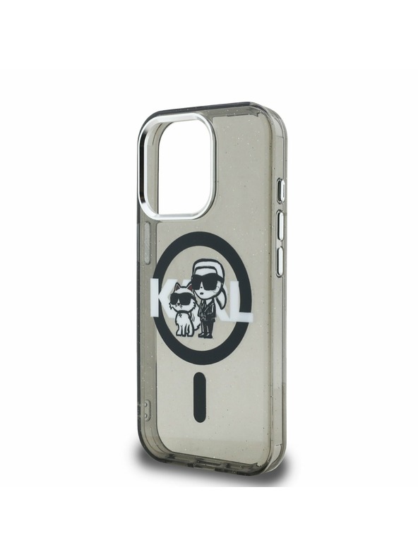 Karl Lagerfeld Karl Lagerfeld IML Bleščice Karl in Choupette Skica MagSafe Zadnji Pokrov za iPhone 15 Pro Max Črn