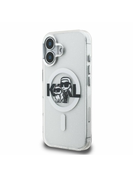 Karl Lagerfeld Karl Lagerfeld IML Bleščice Karl in Choupette Skica MagSafe Zadnji Pokrov za iPhone 16 Prozoren