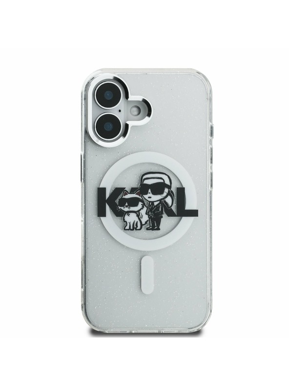 Karl Lagerfeld Karl Lagerfeld IML Bleščice Karl in Choupette Skica MagSafe Zadnji Pokrov za iPhone 16 Prozoren