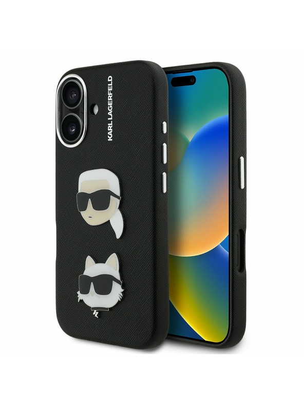 Karl Lagerfeld Karl Lagerfeld Grained PU K&CH Glave Zadnji Pokrov za iPhone 16 Črn