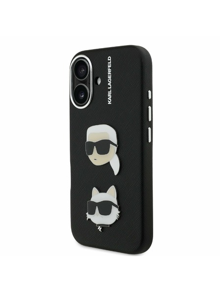 Karl Lagerfeld Karl Lagerfeld Grained PU K&CH Glave Zadnji Pokrov za iPhone 16 Črn