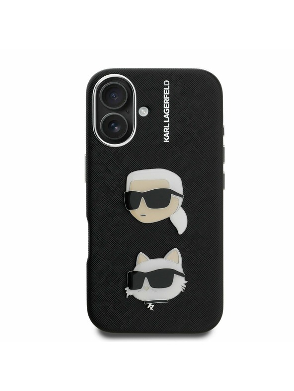 Karl Lagerfeld Karl Lagerfeld Grained PU K&CH Glave Zadnji Pokrov za iPhone 16 Črn