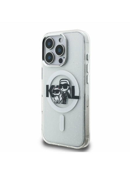 Karl Lagerfeld Karl Lagerfeld IML Bleščice Karl in Choupette Skica MagSafe Zadnji Pokrov za iPhone 16 Pro Prozoren