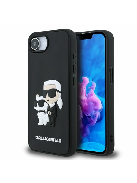 Karl Lagerfeld Karl Lagerfeld 3D Gumijast Karl in Choupette Zadnji Pokrov za iPhone 16e Črn