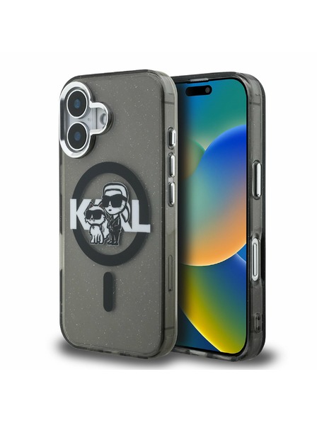 Karl Lagerfeld Karl Lagerfeld IML Bleščice Karl in Choupette Skica MagSafe Zadnji Pokrov za iPhone 16 Črn
