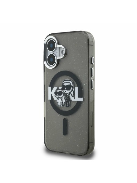 Karl Lagerfeld Karl Lagerfeld IML Bleščice Karl in Choupette Skica MagSafe Zadnji Pokrov za iPhone 16 Črn