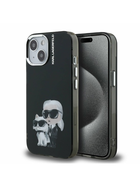 Karl Lagerfeld Karl Lagerfeld IML Aquarelle Karl and Choupette zadnji pokrov za iPhone 15 Black