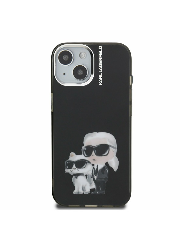 Karl Lagerfeld Karl Lagerfeld IML Aquarelle Karl and Choupette zadnji pokrov za iPhone 15 Black