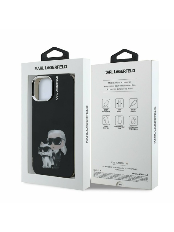 Karl Lagerfeld Karl Lagerfeld IML Aquarelle Karl and Choupette zadnji pokrov za iPhone 15 Black