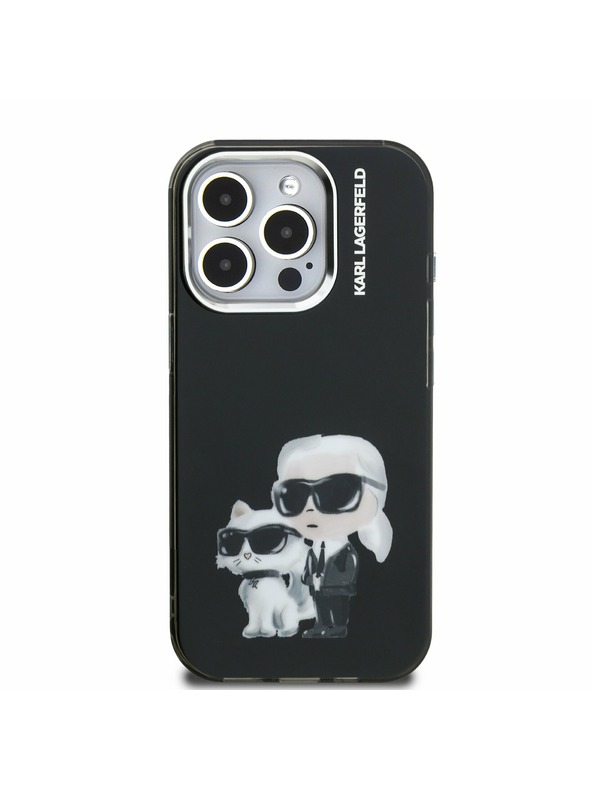 Karl Lagerfeld Karl Lagerfeld IML Aquarelle Karl and Choupette zadnji pokrov za iPhone 15 Pro Black