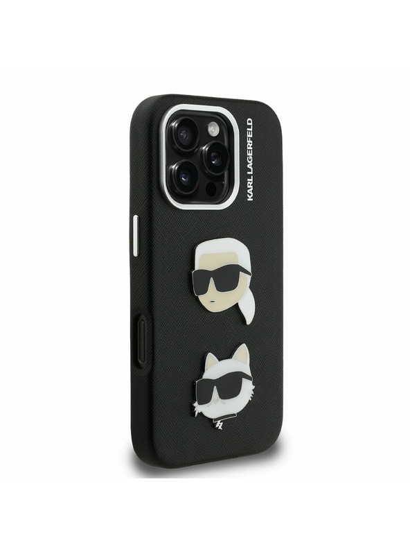 Karl Lagerfeld Karl Lagerfeld Grained PU K&CH Heads zadnji pokrov za iPhone 16 Pro Max Black
