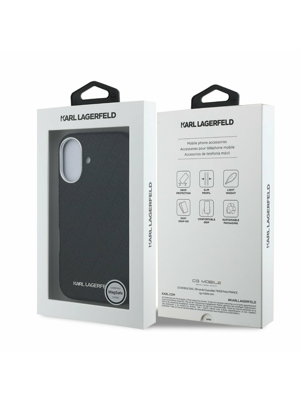 Karl Lagerfeld Karl Lagerfeld Grained PU Repeated Logo MagSafe zadnji pokrov za iPhone 16 Black