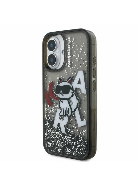 Karl Lagerfeld Karl Lagerfeld Liquid Glitter Scattered Choupette zadnji pokrov za iPhone 16 Black