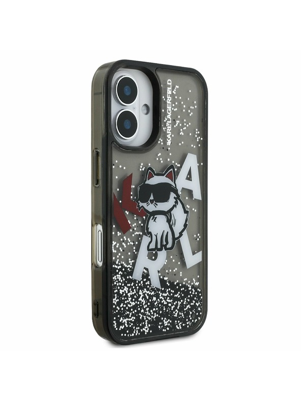 Karl Lagerfeld Karl Lagerfeld Liquid Glitter Scattered Choupette zadnji pokrov za iPhone 16 Black