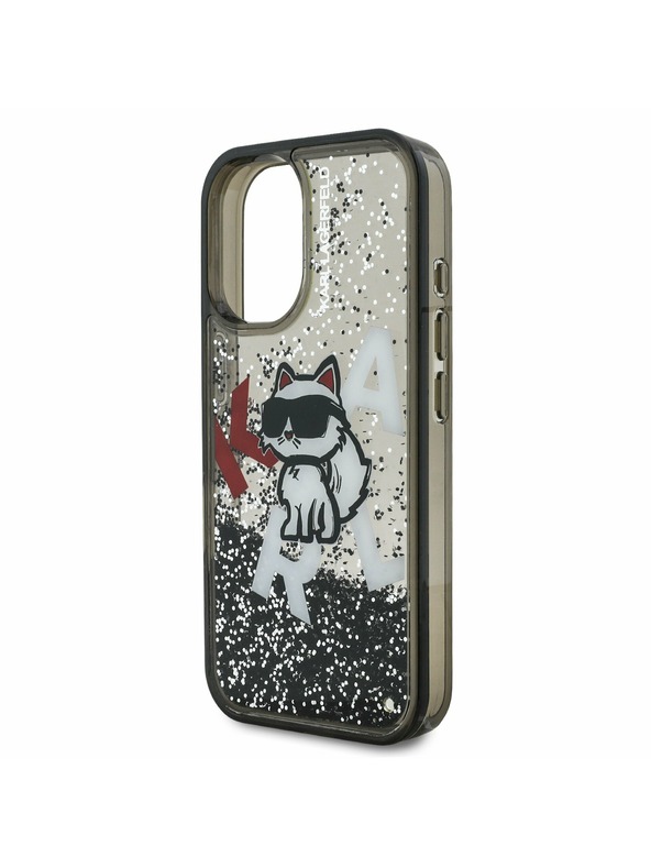 Karl Lagerfeld Karl Lagerfeld Liquid Glitter Scattered Choupette zadnji pokrov za iPhone 16 Black